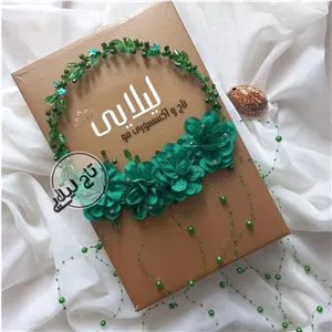 ریسه مو آبشاری گل های سبز آویزدار L0200 - دارای 8 شاخه آویزی نیم متری - تاج و تل عروسریسه موتل