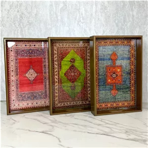 سینی چوبی رزینی طرح فرش قشقایی