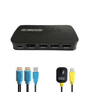 سوئیچ KVM دو پورت HDMI و USB مدل 4K با کابل و ریموت سیمی (کنترل ۲ سیستم با یک مانیتور)