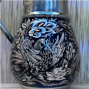 پارچ مسی الماس تراش طرح گل و مرغ
