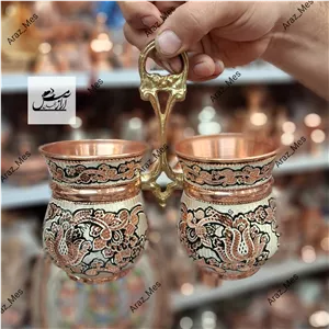 جاقاشق چنگال مسی نقره کوب نانو (جاکاردوچنگال الماس تراش نقره کوب ) قلم اعلاء نقشینه زنجان