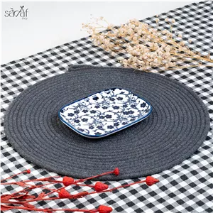 ظرف مزه مستطیل سرامیک 14 10 سانت طرح گل آبی دنی هوم (یک عددی)