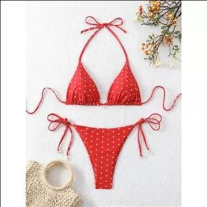 ست بیکینی گره ای با پد متحرک برند angela سایز  فری رنگ صورتی، سبز ، قرمز خال خالی و پرچم لارج کد 718