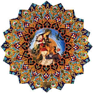 رومیزی ستاره پارچه ای مخمل طرح سنتی لیلی مجنون سایز 50 در50 سانتی متر مدل T22-42416 شرکت رنس(ارسال رایگان همراه با هدیه)