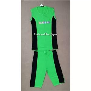 تاپ و شلوارک ورزشی سبز مشکی مناسب سایز 36 تا 40