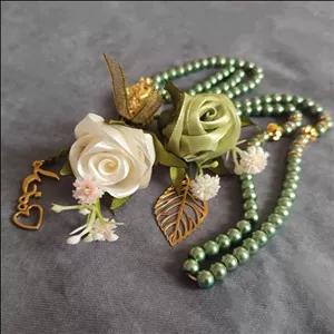 تسبیح مروارید سنگی عروس با رنگ سبز زیتونی