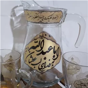 پارچ شیشه ای درب دار بلور کاوه طرح مذهبی طلاکوب