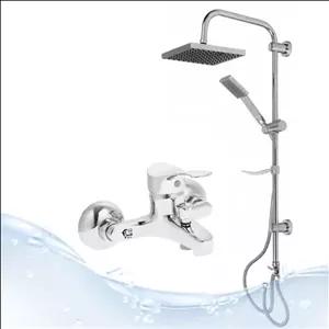 علم دوش حمام موج همراه با شیر حمام پانیذ رنگ کروم شیرالات برند اندیکا