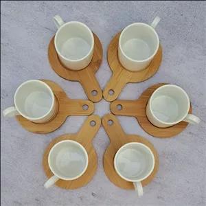 ست لیوان و نعلبکی ترکیب سرامیکی و بامبو بسیار کاربردی و شیک