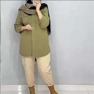 شومیز مانتویی هانا رنگبندی سایزبندی جنس لنین نچرال