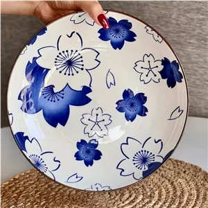 بشقاب پاستا و مرغ خوری چینی طرح گل ابی