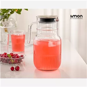 پارچ شیشه ای شیاردار 1.5 لیتر درب استیل لیمون(پس کرایه)