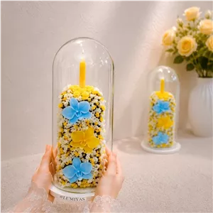 باکس شمع شیشه ای طرح ارکیده و پروانه گلدار
