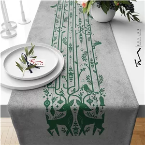 رانر طرح مارال 2 - سبز - سایز 40 در 135 سانتیمتر - جنس دو رو مخمل پورش 