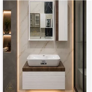 روشویی کابینتی بامبو چوب سایز 60 40 بهراه آینه باکس