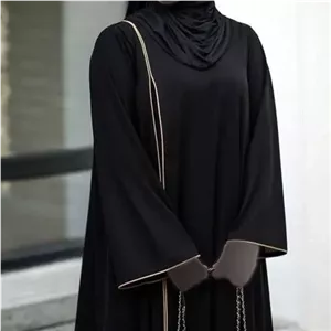 مانتو عبا زنانه مدل تهمینه جنس الیزه ترک مشکی با مغزی دوزی شیک