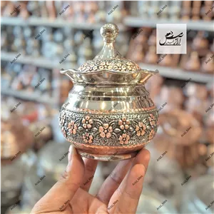 قندان مسی کروم الماس تراش گلبرگ بدون پایه درب دار دورنگ نانو زنجان 
