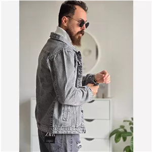کت جین مردانه رنگ ذغالی پارچه ترک بدون کش و سنگین