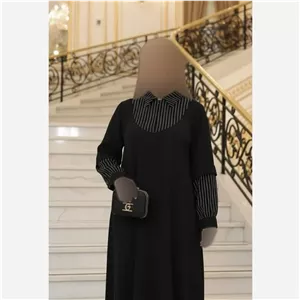 پیراهن زنانه مدل فریسا جنس کرپ الیزه مشکی نگیندار سایز بزرگ