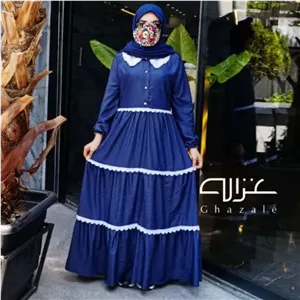 پیراهن جین کاغذی یقه خامه دوزی کمربند تنظیم 
