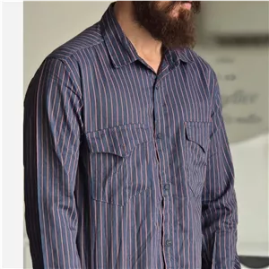 پیراهن جین آستین بلند دو جیب مردانه پارچه جین کاغذی کشی سایز M تا XXL