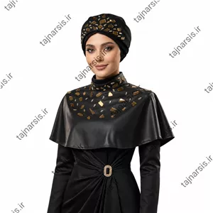 یقه حجاب وتوربان آیینه دوزی مشکی دست دوز