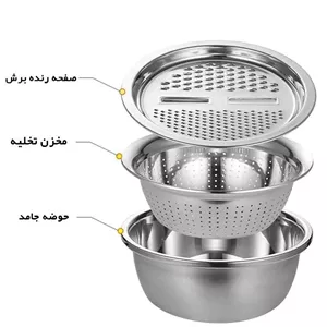 آبکش، کاسه و رنده سه کاره BASIN استیل 304 سایز 26 و 28 سانتیمتر هزینه ارسال به عهده مشتری