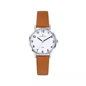 ساعت زنانه سرتوس مدل 644444 با بند چرم و بدنه استیل نقرهای، صفحه سفید 29mm، مقاومت 5ATM، کوارتز