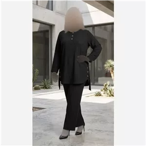 تونیک زنانه بغل دکمه کبریتی مشکی فری سایز 40 تا 52