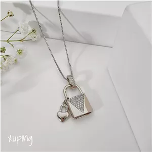پلاک زنجیر قفل و قلب نگین دار سفید ژوپینگ 