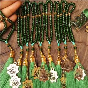 تسبیح کریستالی سبز با پلاک یاعلی