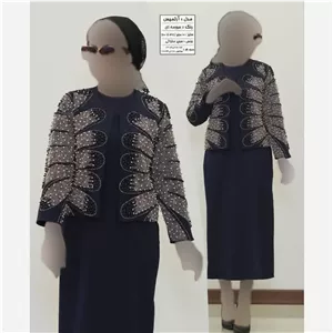 ست کت و سارافون زنانه مدل آرتمیس جنس سوپر مازراتی با خرجکار نگین و مروارید
