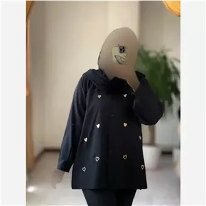 مانتو زنانه قوارهدار طرح قلب گلدوزی شده جنس ویسکوز نخ رنگ مشکی سایز فری 40 تا 48