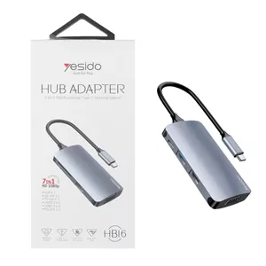 هاب 7 پورت Yesido Type-C مدل HB16 - خاکستری (گارانتی 18 ماه تعویض نیکان همراه)