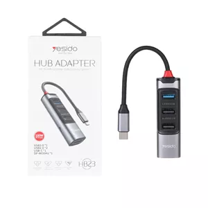 هاب 5 پورت Yesido Type-C مدل HB23 100W - خاکستری (گارانتی 18 ماه تعویض نیکان همراه)