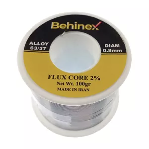 سیم لحیم بهینکس مدل AL100، قطر 0.8 میلیمتر، ترکیب قلع و سرب 63 37، دارای روغن FLUX CORE 2%، وزن 100 گرم