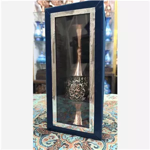 جعبه جیر گلدان مس الماس تراش نقره کوب کوچک