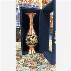 جعبه جیر گلدان مس الماس تراش نقره کوب متوسط