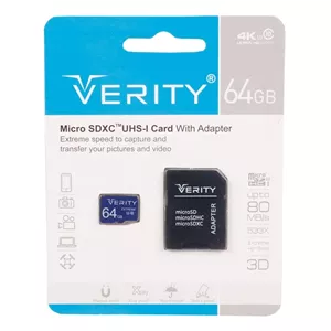 کارت حافظه microSD وریتی مدل U3 سرعت 80MBps ظرفیت 64 گیگابایت به همراه آداپتور SD