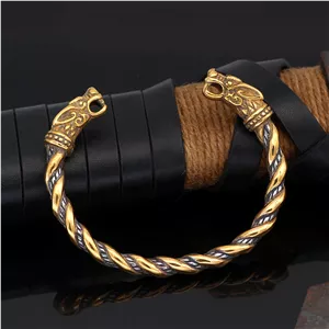 دستبند مردانه دو سر اژدها وایکینگ استیل تیتانیوم رنگ ثابت