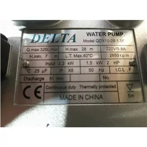 پمپ کف کش 2 اسب بخار دلتا مدل QDX10-28-1.5F