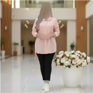 شومیز مانتویی زنانه مدل سلین جنس لنین پنبه فری سایز (2)