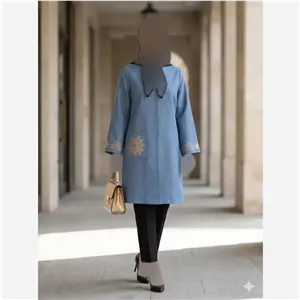 مانتو گلدوزی شده زنانه مدل خورشید پارچه شانتون اسلپ سایز 38 تا 56