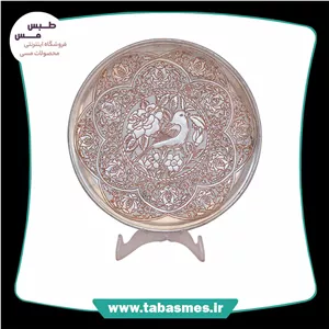 بشقاب 25 قلم زنی طرح اسلیمی و گل و مرغ 