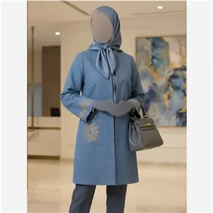 مانتو گلدوزی شده زنانه مدل خورشید پارچه شانتون اسلپ سایز 38 تا 56