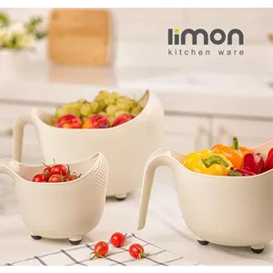 ست برنج شوی دسته دار الوان کد 133035 لیمون