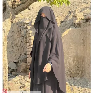 خمار بلند یک لایه با پوشیه سر خود شالدار