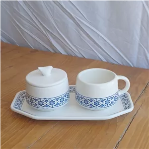 ست فنجان و قندان سرامیکی با سینی