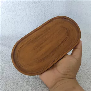 سینی بیضی رنگی جنس سنگ مصنوعی اندازه 18 در 9.5 سانت طرح چوب ، سینی دکوراتیو طرح چوب ، سینی اکسسوری ، زیر گلدانی 