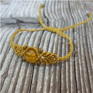 سنگ سیترین سنگ ثروت دستبند تک سنگ خاص میکرومکرومه بافی